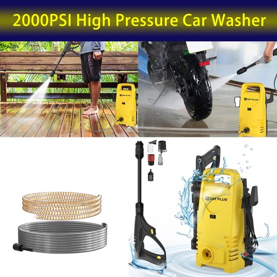 Cellista Hogedrukreiniger 1600W - Elektrische Hogedrukspuit - Autowaspistool - Waterreiniger - 180° Verstelbare Nozzle - 6L/min - Met Slang en Foamfles van Merkloos	 — afbeelding 2
