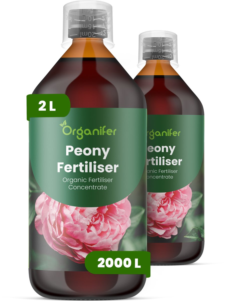 Vloeibare Meststof Voor Pioenen 2X1 L Voor 2000 L - Npk 2-1-8 - Ondersteunt Een Krachtige Opkomst In Het Voorjaar En Een Sterke Vroege Groei - Versterkt De Knopvorming Voor Grotere Vollere Bloemen - Organifer