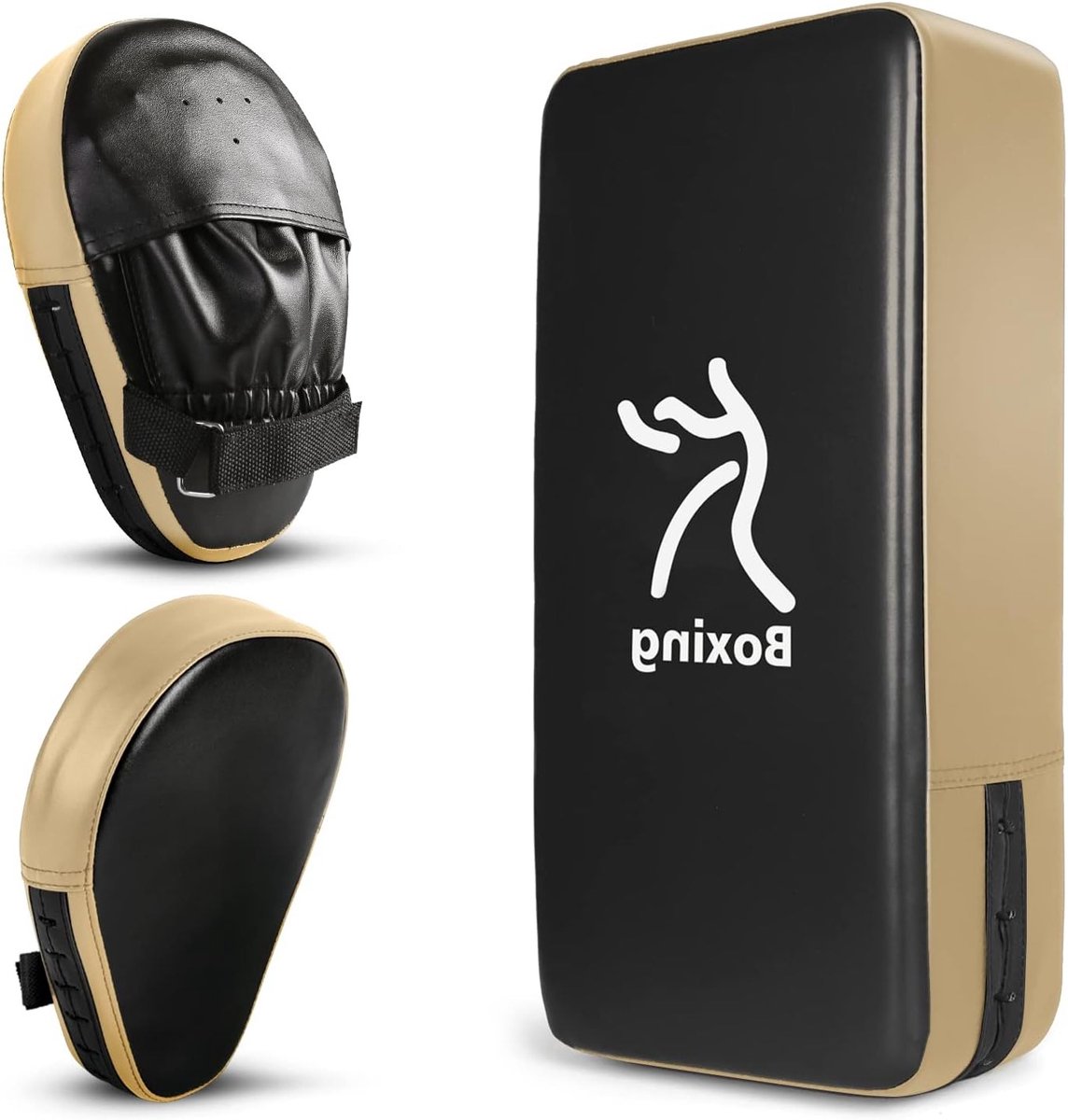 Boxhandschoenen en Kickpad Set voor Boksen, Kickboksen, Karate en Muay Thai - Ideaal voor Training en Sparren in Rood, Goud en Blauw