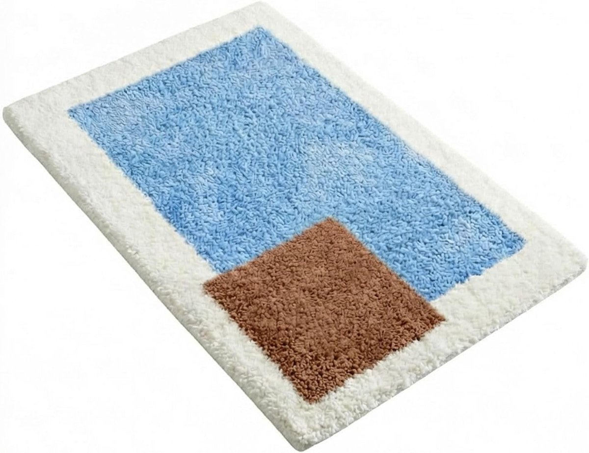 Zachte Microvezel Badmat, Absorberend en Antislip, Wasbare Douchemat 40 x 60 cm, Blauw en Wit, Ideaal voor Badkamer en Toilet