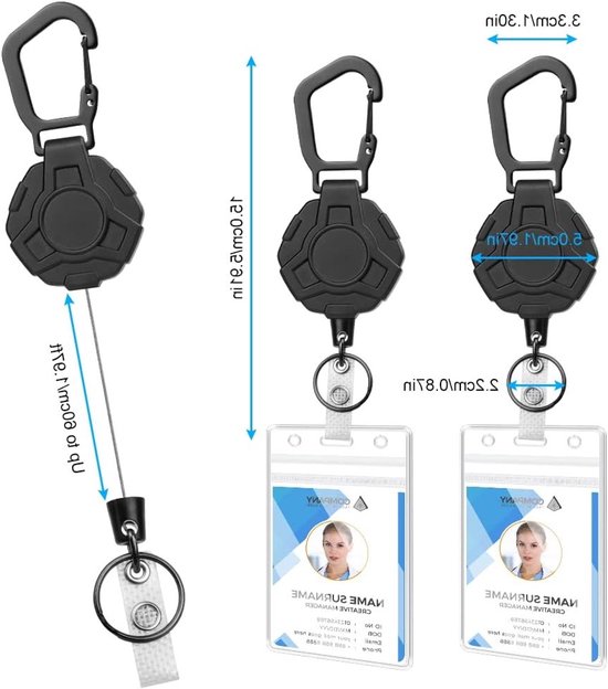 Duurzame Retractable Badge Holder Set van 2, Ideaal voor Sleutels en ID Kaarten, Handige ID Badge Reel met Clip en Heavy Duty Ontwerp van Merkloos — afbeelding 3