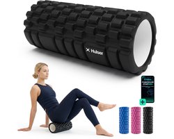 Hulser Foam Roller 33 cm – Massage roller – Fitness en Yoga foamroller – Zwart – Met digitale startgids - Voor triggerpoint massage - Grid Trigger