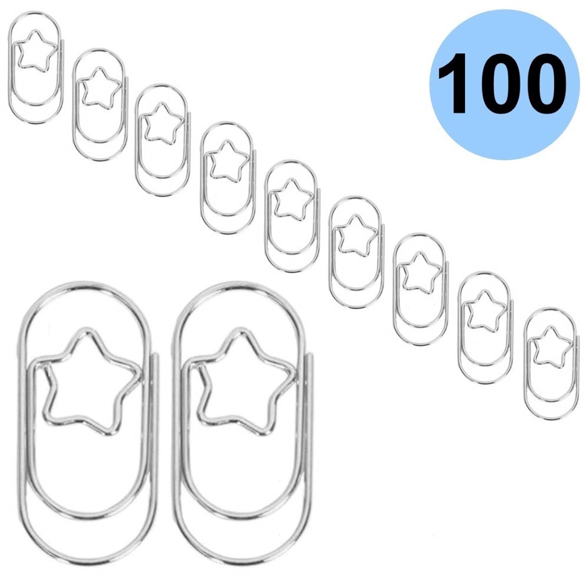 Fako Bijoux - 100x Mini Paperclip Ster Zilver - Zilverkleurige Sterren Paperclips - Clip Ster Zilver - Sluitclip - Paperclip - Papierklem - Cadeauverpakking - Trouwen - Geboorte - 100 Stuks