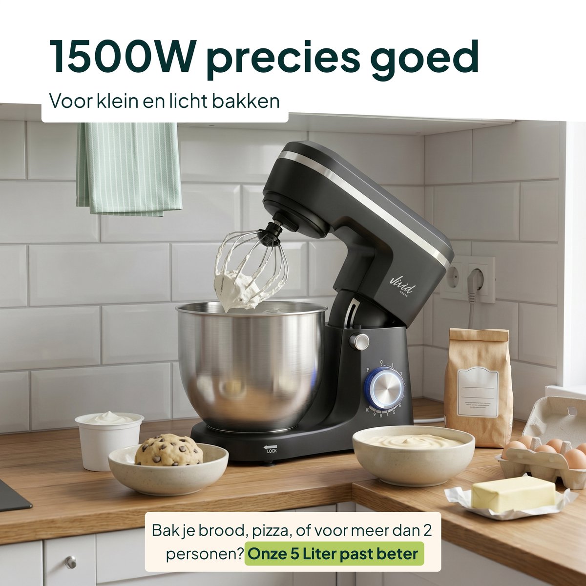 Vivid Green 1500W Keukenrobot - Compact, betaalbaar, 3.8L thumbnail 2