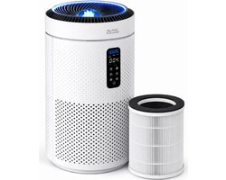 Blanc Square Luchtreiniger Pro - Air Purifier - HEPA 13 + Koolstoffilter - 400m³/h 90m² met UV-Desinfectie - Slaapkamer, Woonkamer, Kantoor – Tegen Allergie, Pollen, Geurtjes - Luchtkwaliteitindicator - Clean Air Slaapstand