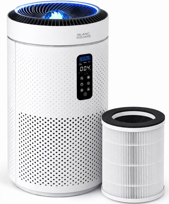 Blanc Square Luchtreiniger Pro - Air Purifier - HEPA 13 + Koolstoffilter - 400m³/h 90m² met UV-Desinfectie - Slaapkamer, Woonkamer, Kantoor – Tegen Allergie, Pollen, Geurtjes - Luchtkwaliteitindicator - Clean Air Slaapstand