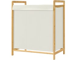 SONGMICS RLH103WD01 - Wasmand met 3 Vakken - Bamboe Frame - Afneembare en Versterkte Deksel - 150L Inhoud