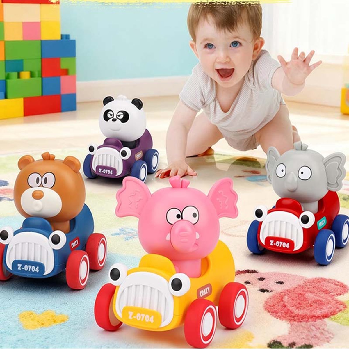 Kinderen Drukken Glijden Auto Speelgoed - 4 Stuks Dieren Racen Baby Speelgoed - Geen Batterij Nodig - Geschikt Voor Jongens En Meisjes Van 1-3 Jaar
