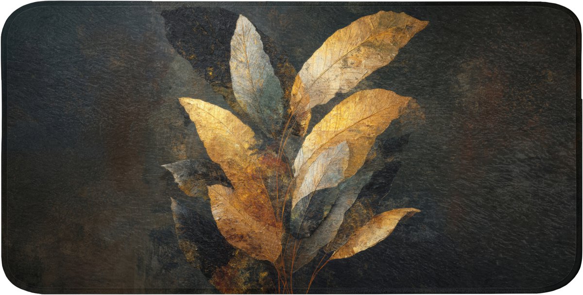 Badmat 120x60 cm - Antislip - Gouden Bladcompositie – Botanische Luxe - Badmatten voor badkamer - Badkamermat - Douchemat - Badkamer mat