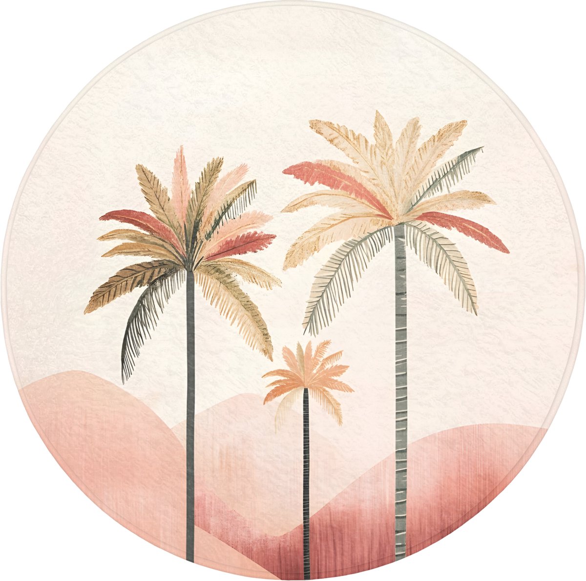 WC mat rond 70x70 cm - Antislip - Palmbomen - Heuvels - Minimalistisch - Zachtroze - Toile