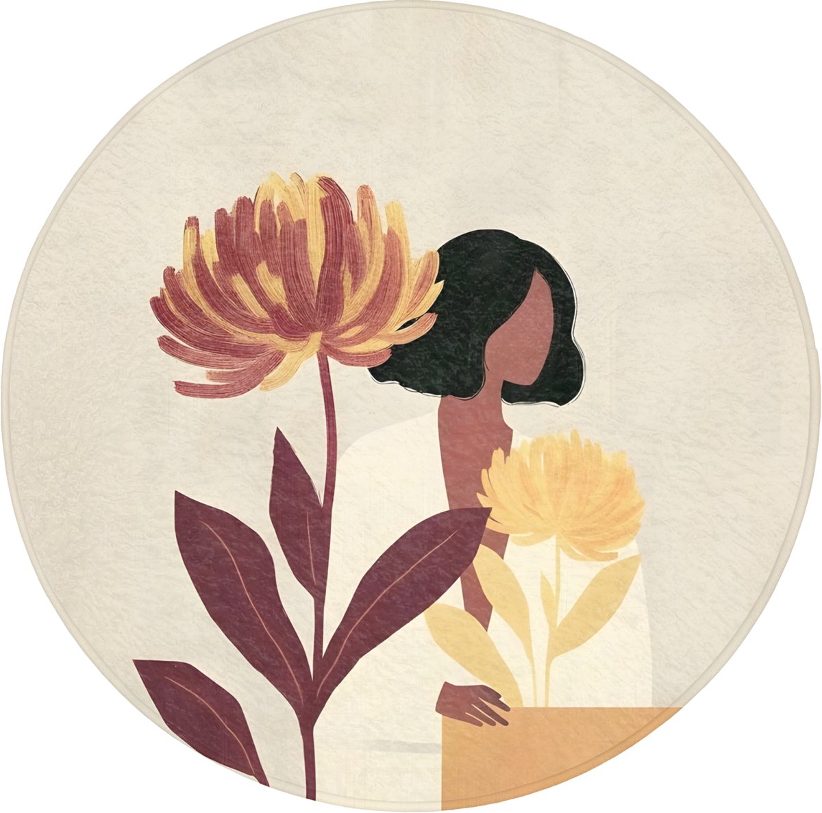 WC mat rond 70x70 cm - Antislip - Vrouw - Minimalistisch - Bloem - Toiletmat - Vloermat -