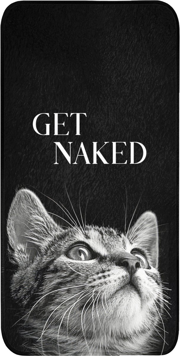 Badmat 60x120 cm - Antislip - Kat - Dieren - quote - Get naked - Zwart - Badmatten voor badkamer - Badkamermat - Douchemat - Badkamer mat