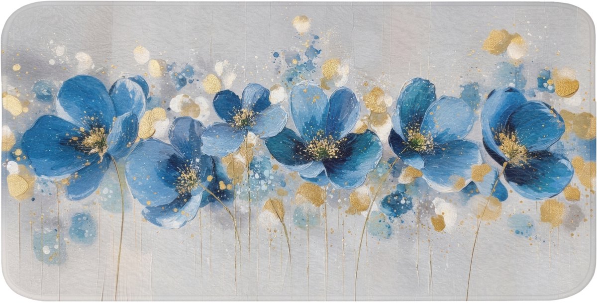Badmat 120x60 cm - Antislip - Bloemen - Blauw - Abstract - Badmatten voor badkamer - Badkamermat - Douchemat - Badkamer mat