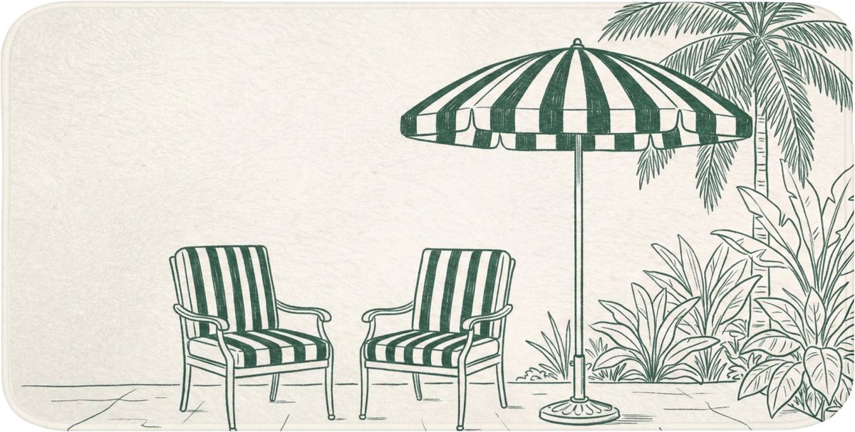 Badmat 120x60 cm - Antislip - Terras - Illustratie - Groen - Badmatten voor badkamer - Badkamermat - Douchemat - Badkamer mat