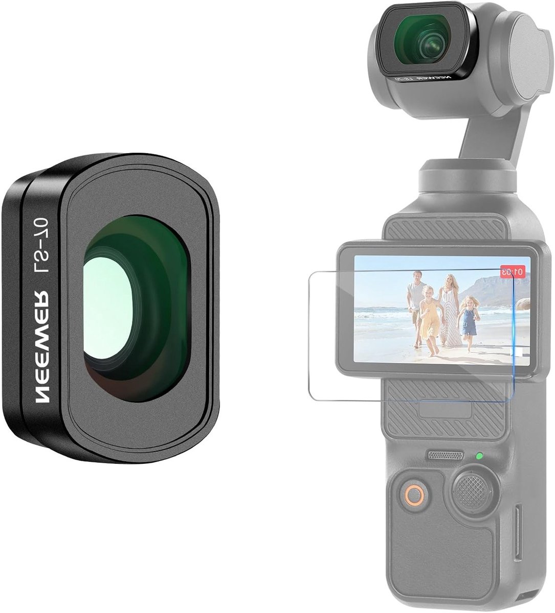Wide Angle Lens 0.72X FOV 112° voor DJI Osmo Pocket 3 - Asferische Actiecamera Lens met Magnetische Bevestiging en Schermbeschermer, Ideaal voor Creatieve Opnames