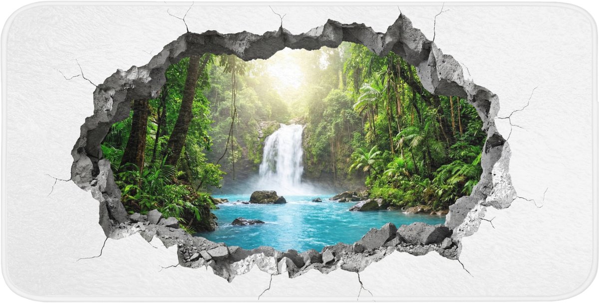 Badmat 120x60 cm - Antislip - Waterval - Doorkijkje - Natuur - Badmatten voor badkamer - Badkamermat - Douchemat - Badkamer mat