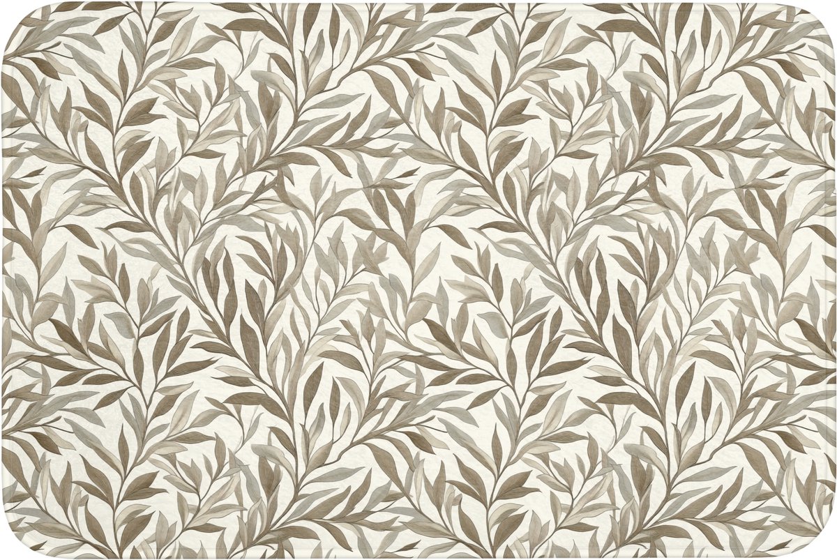 WC mat 90x60 cm - Antislip - Takken - Botanisch - Taupe - Toiletmat - Vloermat - Douchemat