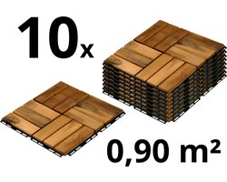 Terrastegels - Acaciahout - 10 Stuks - 0.90 m² - Bruin - 12 Latjes - Vlondertegels - Balkontegels - Makkelijke en Snelle Montage