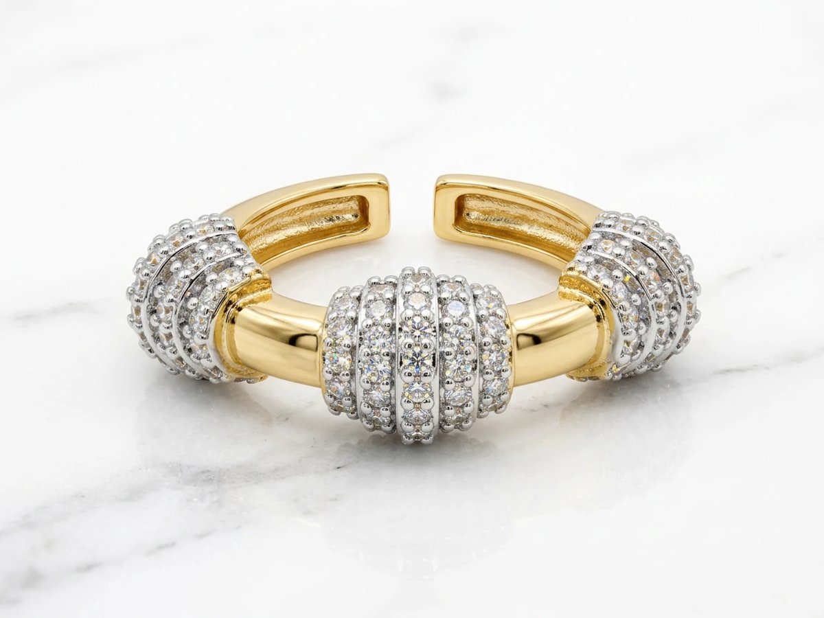 Dorvina Messing Dames Ring VIP 14K Verguld Goudkleurig Zirkonia 3-delig Topce Verstelbaar Vintage Dames Ring