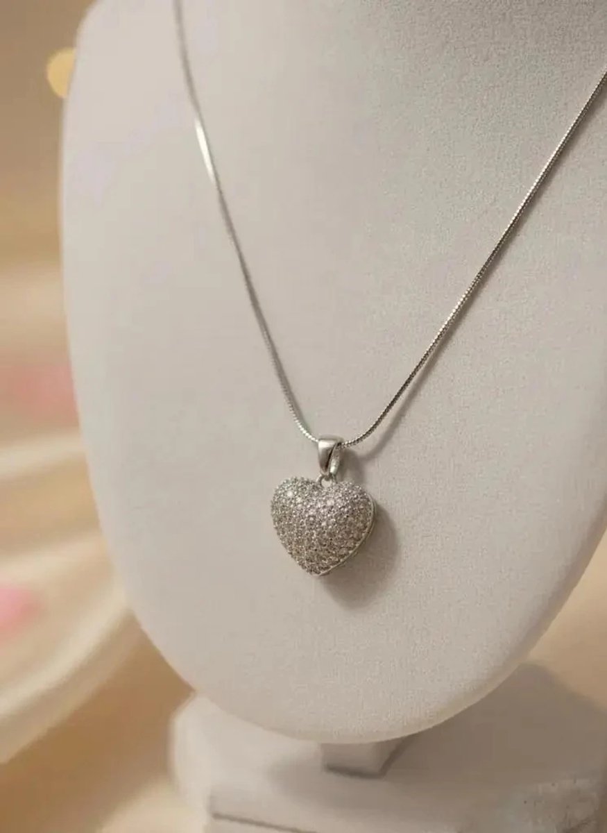 Dorvina 316L Staal Ketting Verkleurt Niet Hypoallergeen Zilverkleurig Zirkonia Hart Dames Ketting