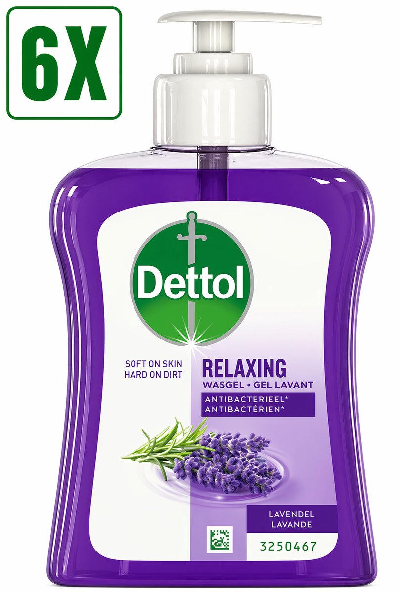 6 x Dettol Wasgel - Verzachtend met lavendel en druifextracten - Handzeep - 250 ml