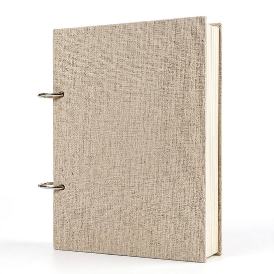 Beige schetsboek met ringband, textuurpapier, 120 pagina's.