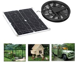 Ventilator - Zonne-energie Ventilator - 25cm 15W zonne-afzuigventilator - Zonnepaneel Afzuigventilator Kit - Voor Keuken, Kas & Huisdieren - Binnen & Buiten Gebruik - IP65 - Voor Kleine Kippenhokken, Kassen, Loodsen, Huisdierhuizen