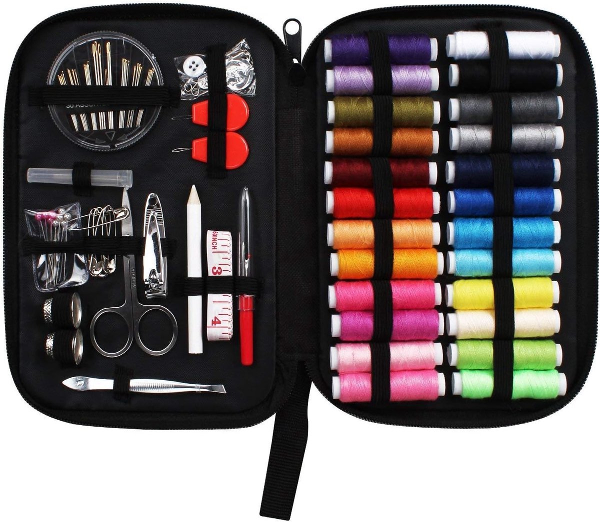 carmdering - Nähset - Naaisetje - Compleet Naaiaccessoire - 24 Kleurrijke Spoelen - 30 Geassorteerde Naalden - Roestvrij Staal en Kunststof - Compact en Draagbaar - Ideaal voor Noodreparaties - 130 Delen