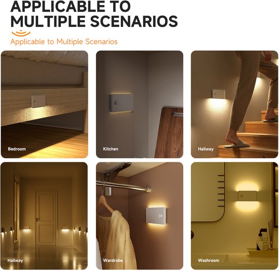 Epochglo Nachtlampje met Bewegingssensor Set van 3 - USB-C Oplaadbaar - 3 Lichtkleuren - Dimbaar - Magnetische Plakstrip - LED Trapverlichting & Kastverlichting Voor Gangen, Kinderkamers, Slaapkamers, Keuken - Wit van Epochglo — afbeelding 4