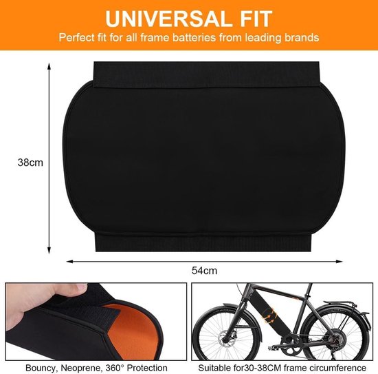 E-bike accu hoes - Accubeschermer - Fietsaccu beschermhoes - Frame beschermer - Universeel - Waterdicht - Voor elektrische fiets - Bescherming tegen kou en regen - Zwart-oranje van Merkloos — afbeelding 2