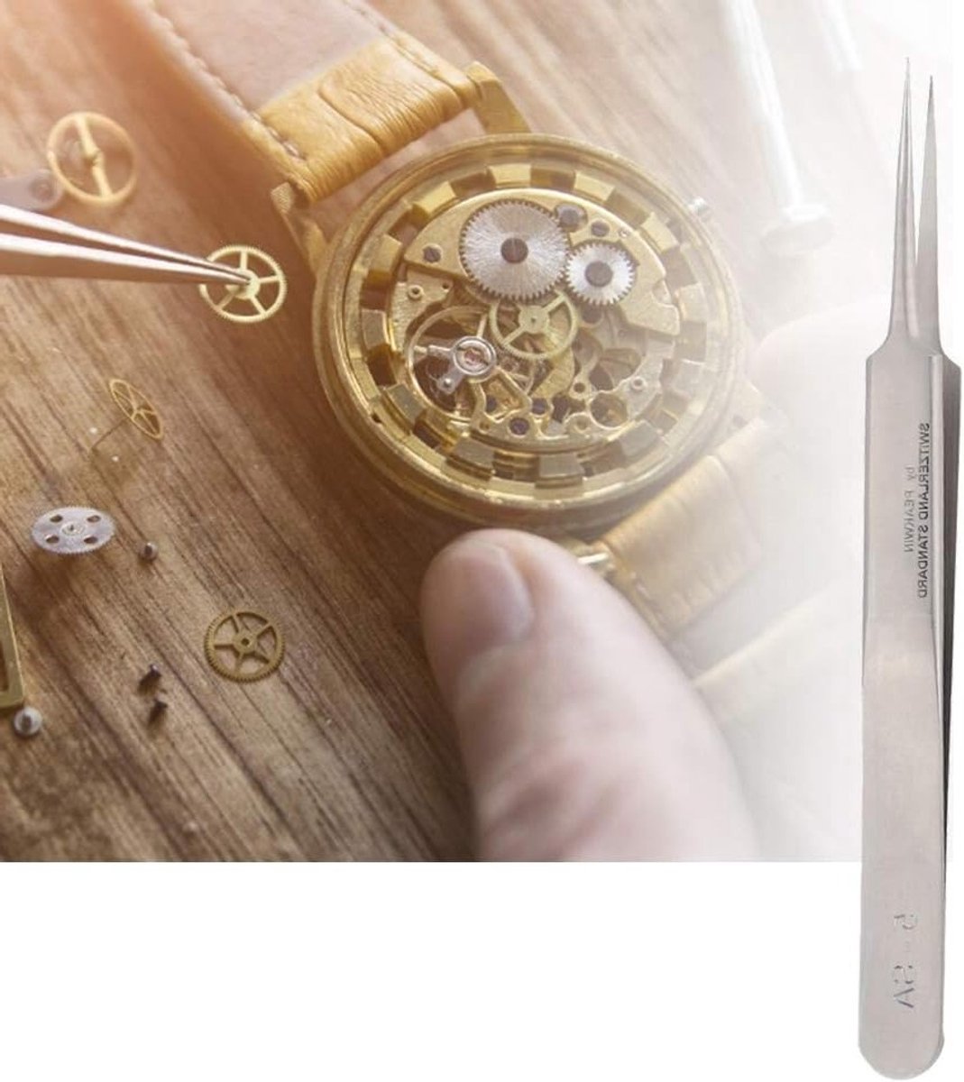 Precisie Horlogemakerspincet van Roestvrijstaal, Antimagnetisch en Zuurvast, Ideaal voor Horloge Reparatie en Onderhoud