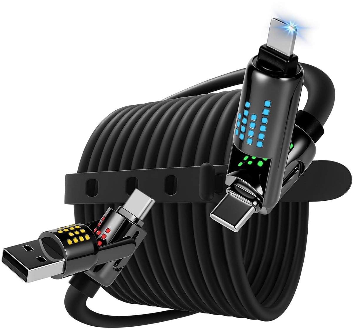 240W 4-in-1 USB C Oplaadkabel voor Snelladen en Gegevensoverdracht, Type C/A naar C/L Multi Oplaadkabel voor Telefoons, Laptops en Tablets