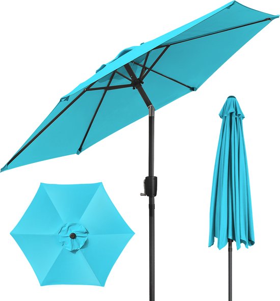 Puluomis - Parasol - Ø225 cm - Garden Stokparasol - 30° Kantelbaar - Waterdicht - UPF50+ - Hemelsblauw
