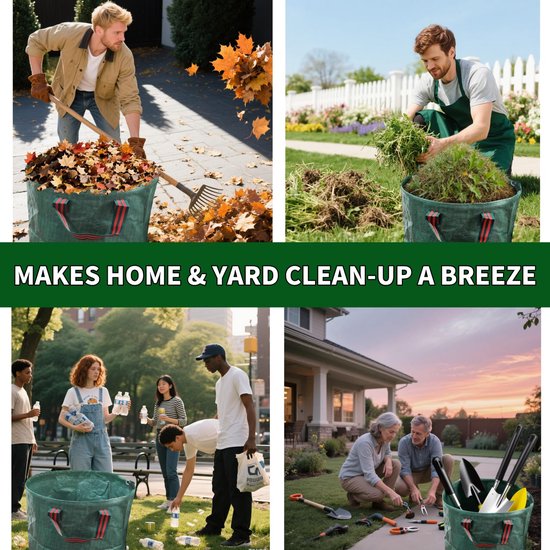 Tuinzakken - Zakken voor het verzamelen van bladeren in de tuin en op het erf - Waterdichte geweven zakken - Groen - 50 liter - Vuilniszakken voor het terras - Zakken voor bladeren en gazonafval - Geschikt voor diverse tuinartikelen met veel bladeren — afbeelding 3