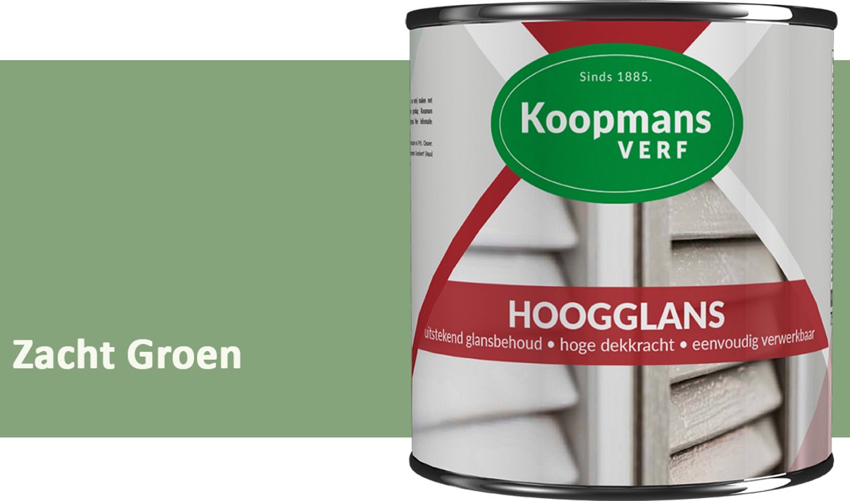 Koopmans Hoogglans Lakverf Binnen & Buiten – Voor Hout en Metaal – Krasvast – Hoge Dekkracht – Kozijnen, Deuren & Meubels – Zacht Groen – 2,5 l
