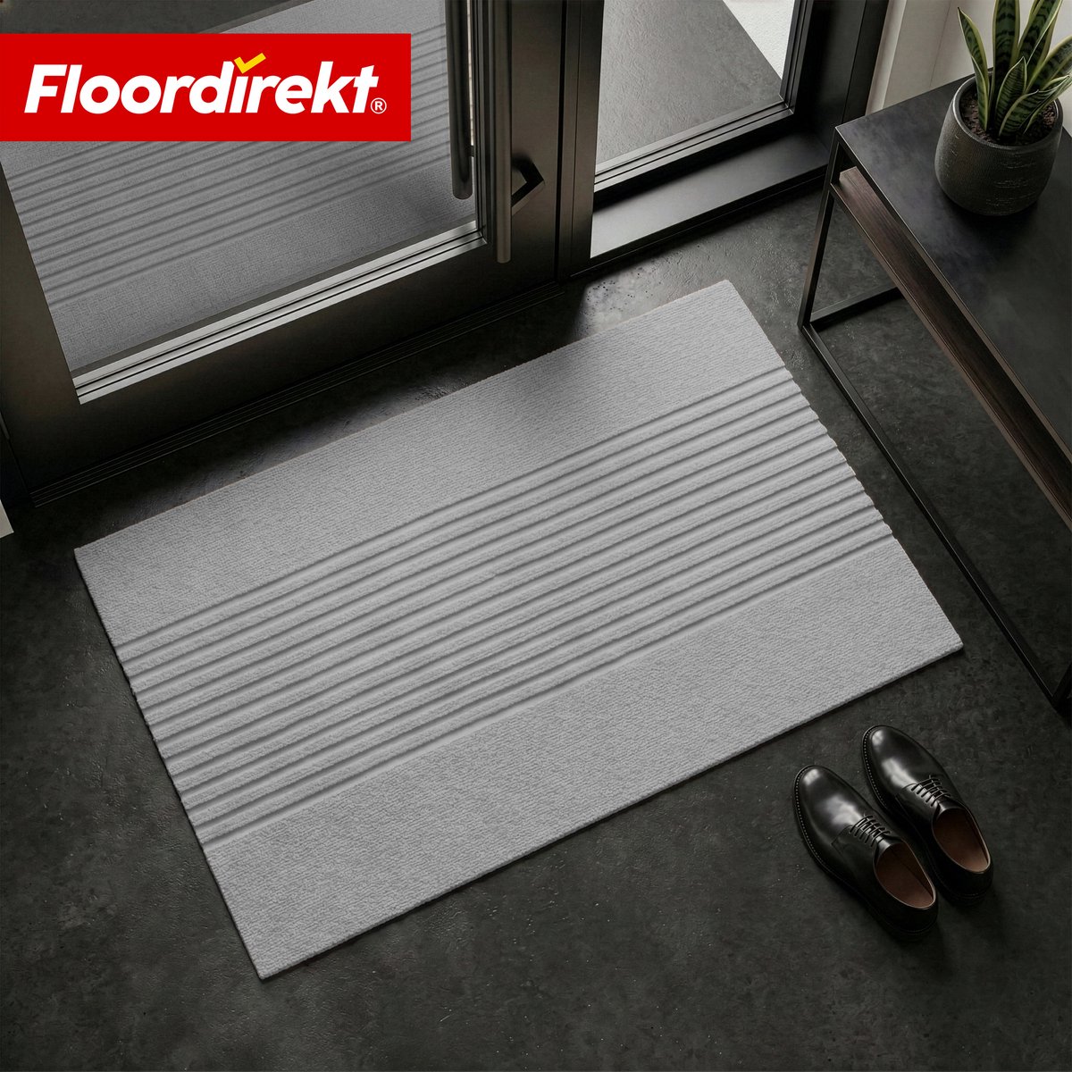 Floordirekt Droogloopmat Circa - Wasbare Schoonloopmat - Deurmat voor Binnen & Buiten - Grijs Strepen - 90 x 150 cm - Antislip TPE-achterzijde - Hoogwaardig & Duurzaam - Moderne Patronen - Verkrijgbaar in Verschillende Maten & Kleuren