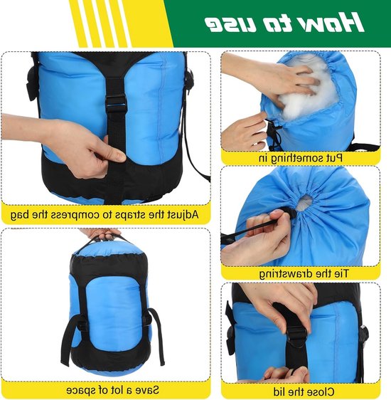 Set van 5 Compressiezakken voor Slaapzakken - Lichtgewicht en Waterdicht voor Backpacken, Kamperen en Hiken - Capaciteiten van 5, 10, 15, 20 en 35 Liter — afbeelding 4