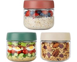 Overnight Oats Containers - Chia Pudding Jars Met Deksel - Lekkagevrij Schroefdeksel - Brede Opening Voor Gemak - 10 Oz Glas Maatvoering - 3 Stuks Set - Ideaal Voor Meal Prep En Snacks