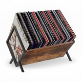 Porte-disques vinyles de Luxe LifeLux – Étagère en chêne avec structure en acier Zwart – Design de rangement à ouverture facile – Capacité d'environ 80 disques vinyles (33 et 45 tours) – Autoportant
