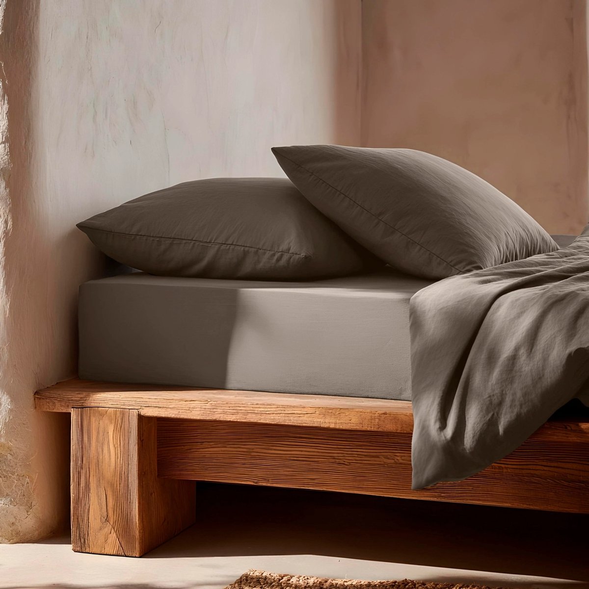 GAMUSI Hoeslaken 100% Katoen – Donkergrijs – 200x200x30 cm – Elastisch Hoeslaken – Zacht & Ademend – 144 TC – Perfecte Pasvorm