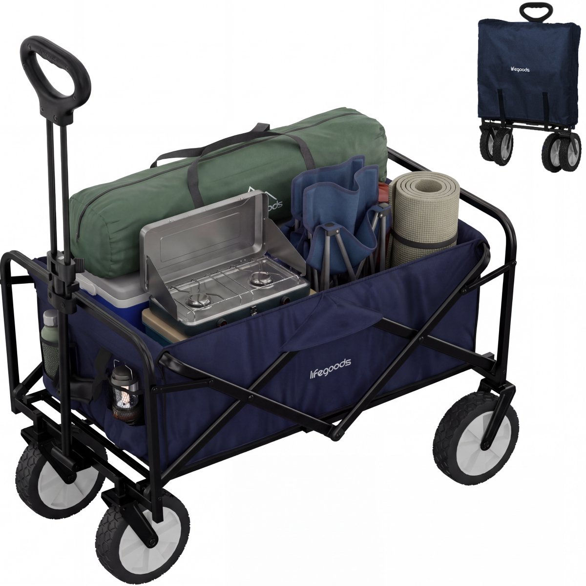 Bol.com LifeGoods Bolderkar Opvouwbaar - 94L - 70KG Draagkracht - 90x50x58CM - Draaibare wielen - Inklapbare Bolderwagen met Was... aanbieding