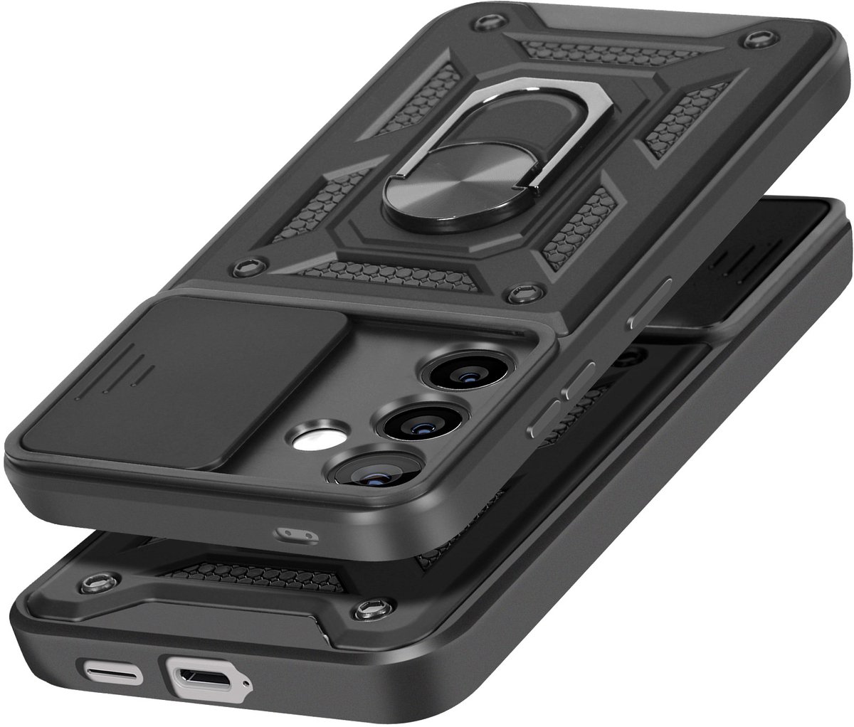 Mayaxess, Ringhoes Geschikt voor Samsung Galaxy S24 Schokbescherming met camera-afdekking, Zwart