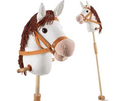 tectake® Hobby Horse - Stokpaard - Stokpaardje - Speelgoed voor Kinderen - Houten Stok met Wieltjes - 103 cm - Vanaf 2 Jaar - Wit