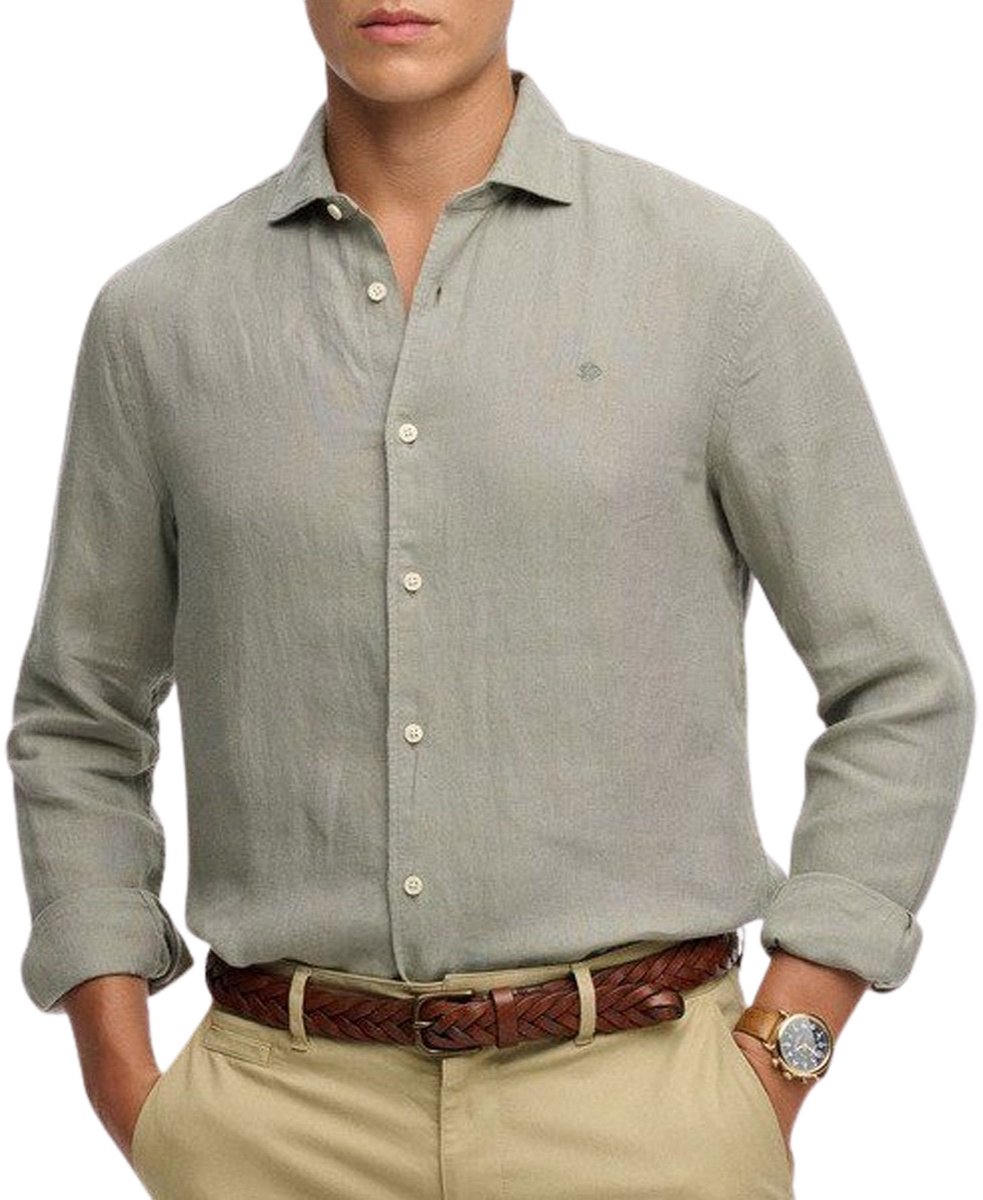 Superdry Riviera L/S Linnen Shirt Heren Groen