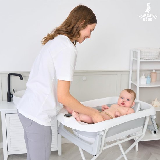 Opvouwbaar Babybad met Standaard - Compleet Set met Thermometer en Zitje - Geschikt van 0 tot 3 Jaar van Merkloos — afbeelding 2