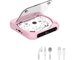 KZQ Draagbare cd-speler met Bluetooth 5.3 – roze, 2000 mAh, ondersteunt CD/USB/SD/AUX, voor thuis en reis