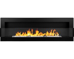 Bio-ethanol haard wand 1200x400 zwart mat met glas - grote moderne wandhaard zonder schoorsteen