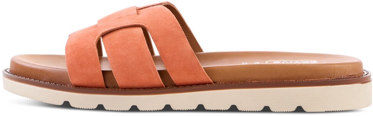 camel active Slipper met een gewatteerd leren voetbed - Maat womenswear-38 - Oranje