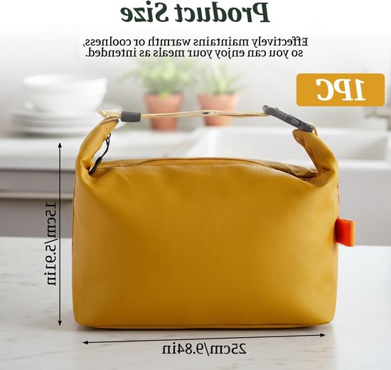Isolerende Koeltas, Lekvrije Lunchtas voor Mannen en Vrouwen, Thermische Lunchbox voor Werk, School en Picknick, Geel en Duurzaam — afbeelding 3