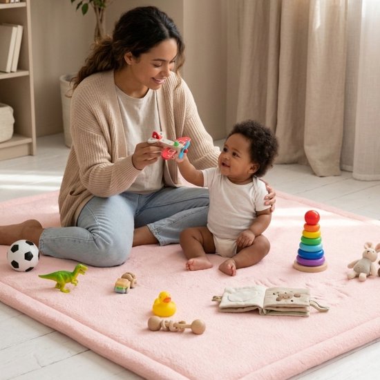 Speelmat Baby XXL - Speelkleed met Traagschuim - Fluweelzacht Speeltapijt - 200x150x3 cm - Roze — afbeelding 3